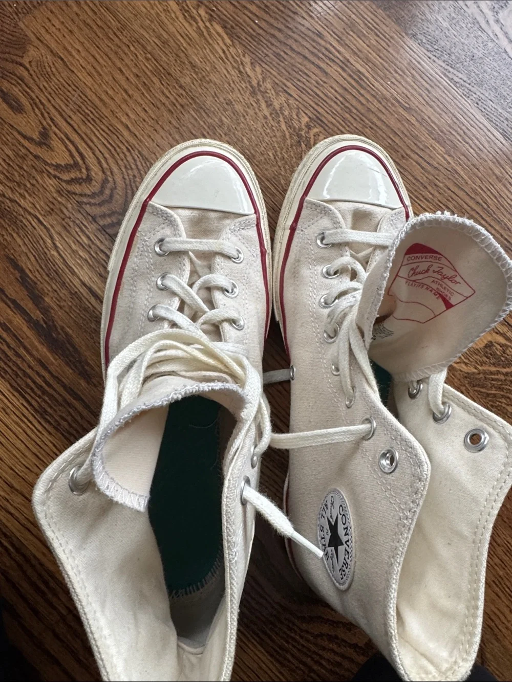Converse High Top Sneakers - Cream and Red Trim - Picture 4 of 4